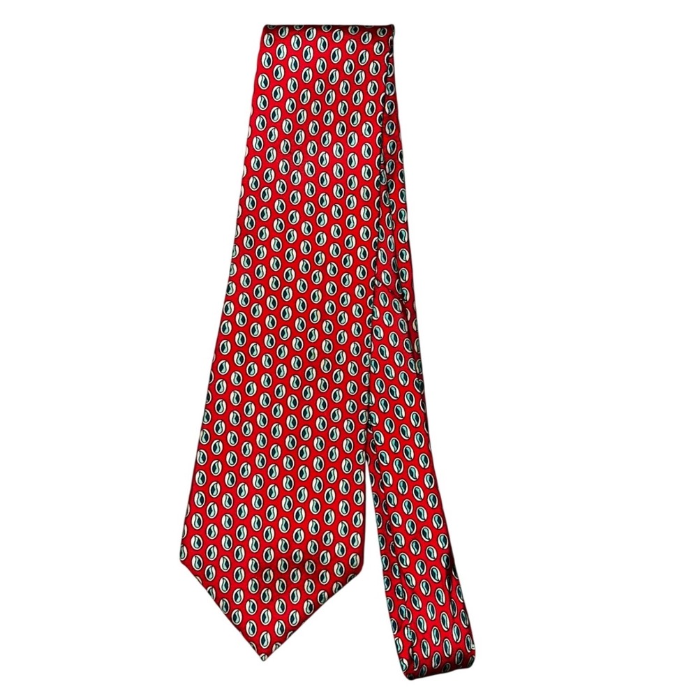 Givenchy Monsieur Vintage Silk Tie Red Teal Geometric Pattern Mens Necktie Silk